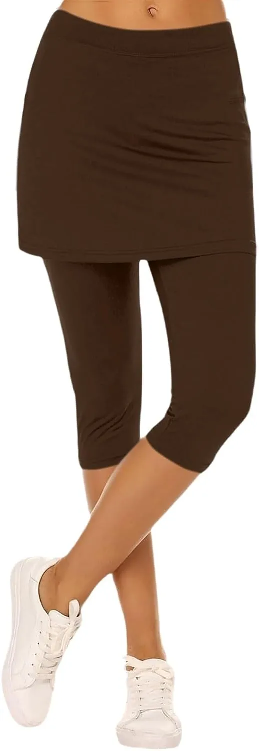 Skirted Leggings for Women Athletic Pickleball Tennis Skorts Capris Elastic Waist Workout Gym Yoga Legging with Skirt