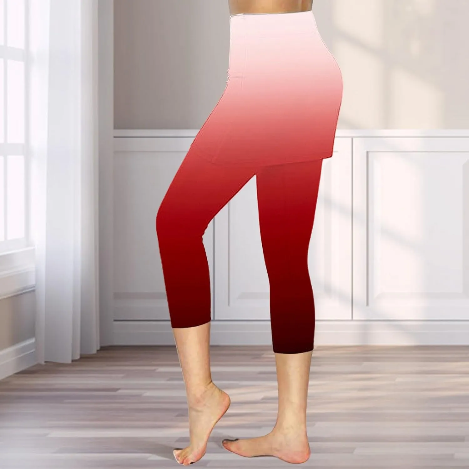 Skirted Leggings for Women Elastic Waist Athletic Pickleball Tennis Skorts Capris Workout Gym Yoga Legging with Skirt