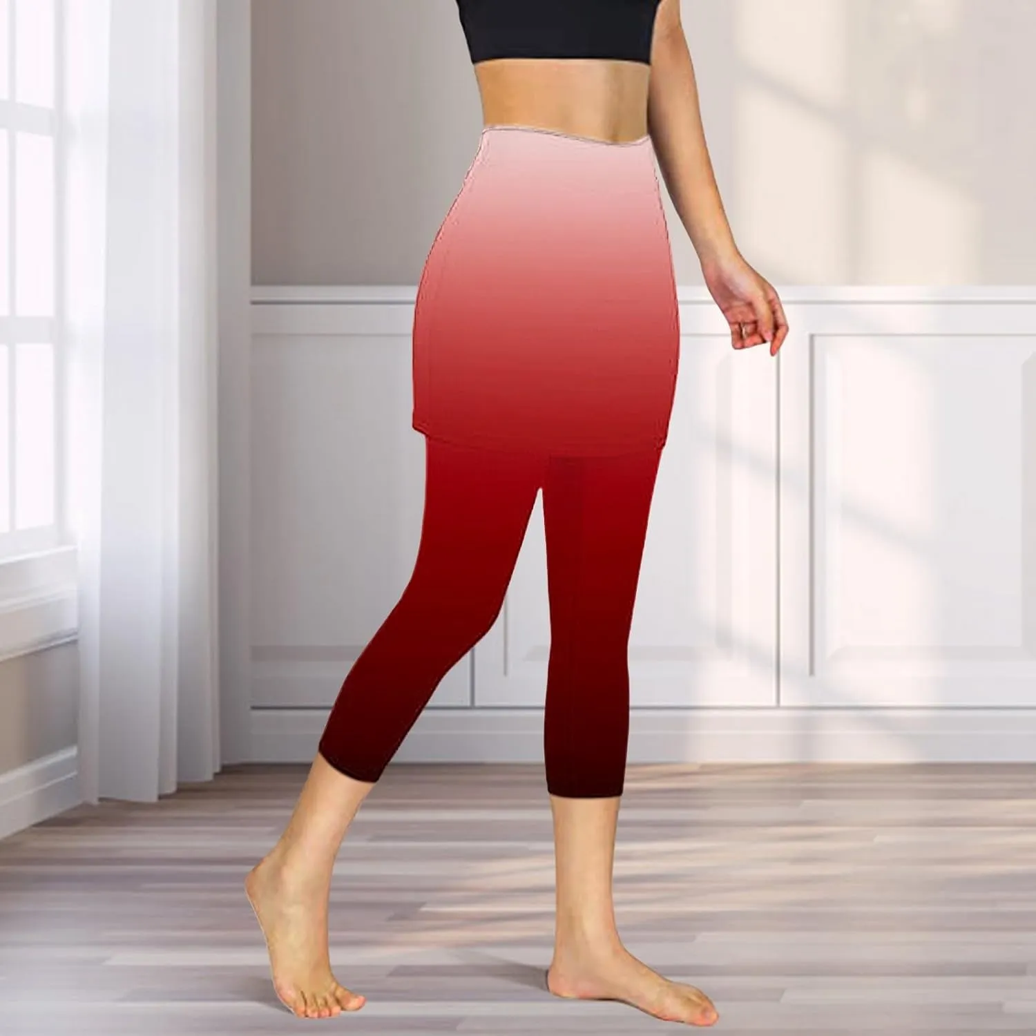 Skirted Leggings for Women Elastic Waist Athletic Pickleball Tennis Skorts Capris Workout Gym Yoga Legging with Skirt