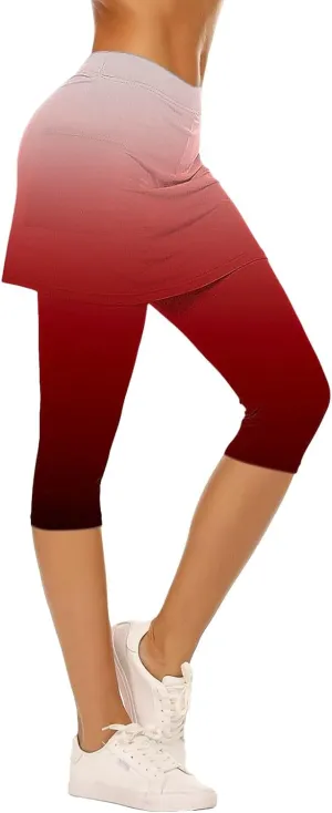 Skirted Leggings for Women Elastic Waist Athletic Pickleball Tennis Skorts Capris Workout Gym Yoga Legging with Skirt