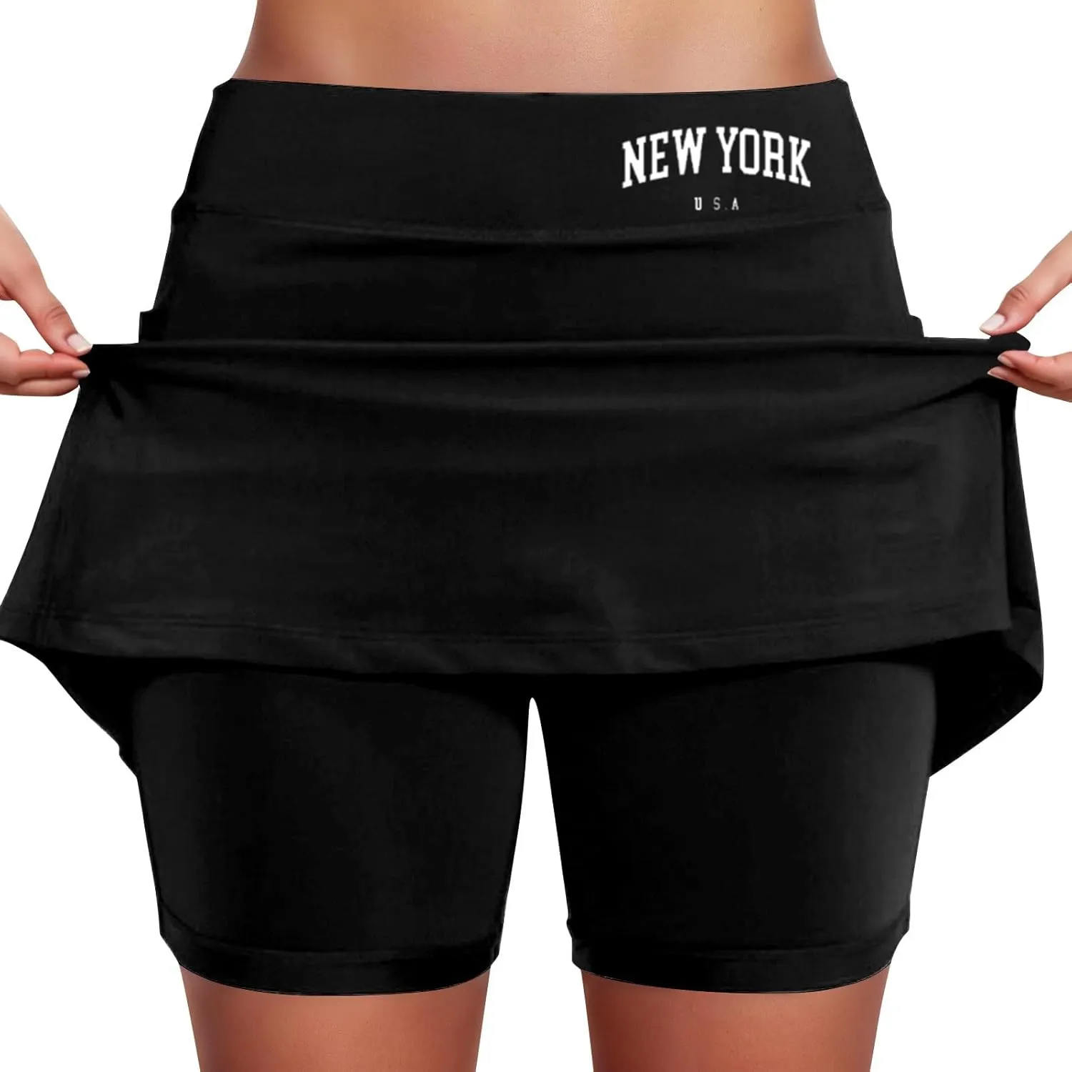 Skorts for Women with Pocket Casual Plus Size Tummy Control Tennis Skirts with Shorts Underneath High Waist Golf Skirt