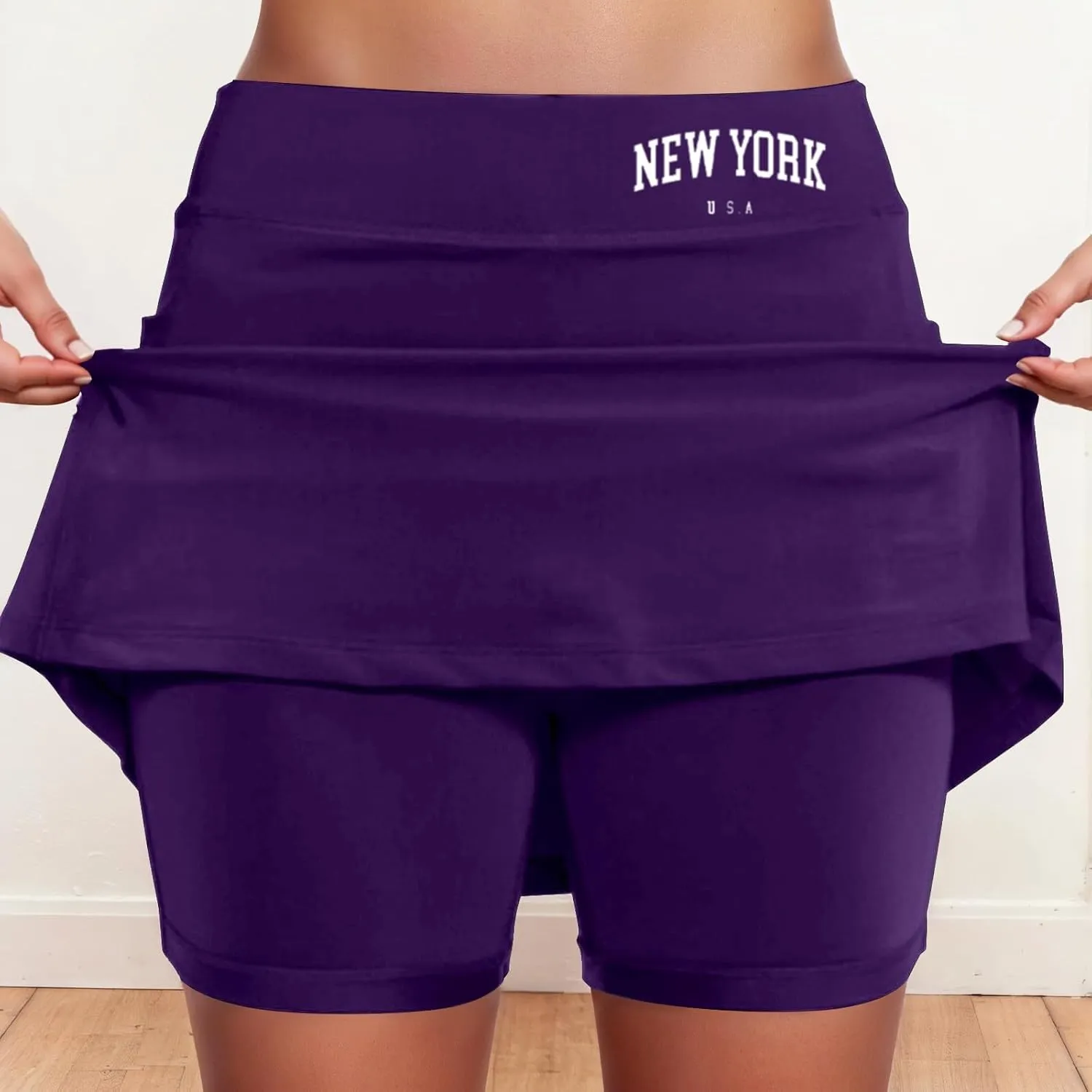 Skorts for Women with Pocket Casual Plus Size Tummy Control Tennis Skirts with Shorts Underneath High Waist Golf Skirt