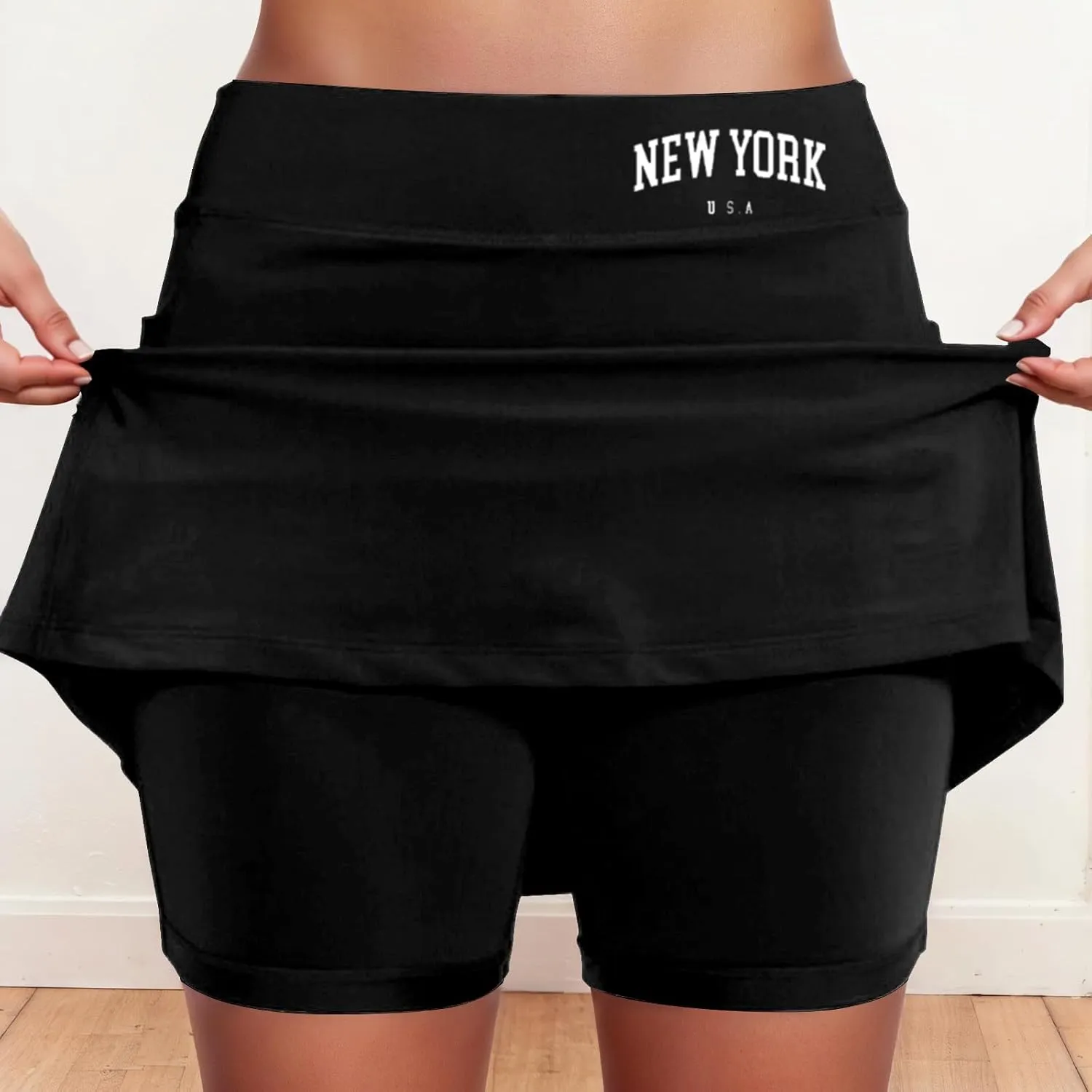 Skorts for Women with Pocket Casual Plus Size Tummy Control Tennis Skirts with Shorts Underneath High Waist Golf Skirt