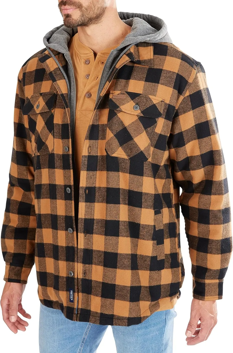 Smith's Workwear Men's Sherpa-Lined Hooded Flannel Shirt Jacket