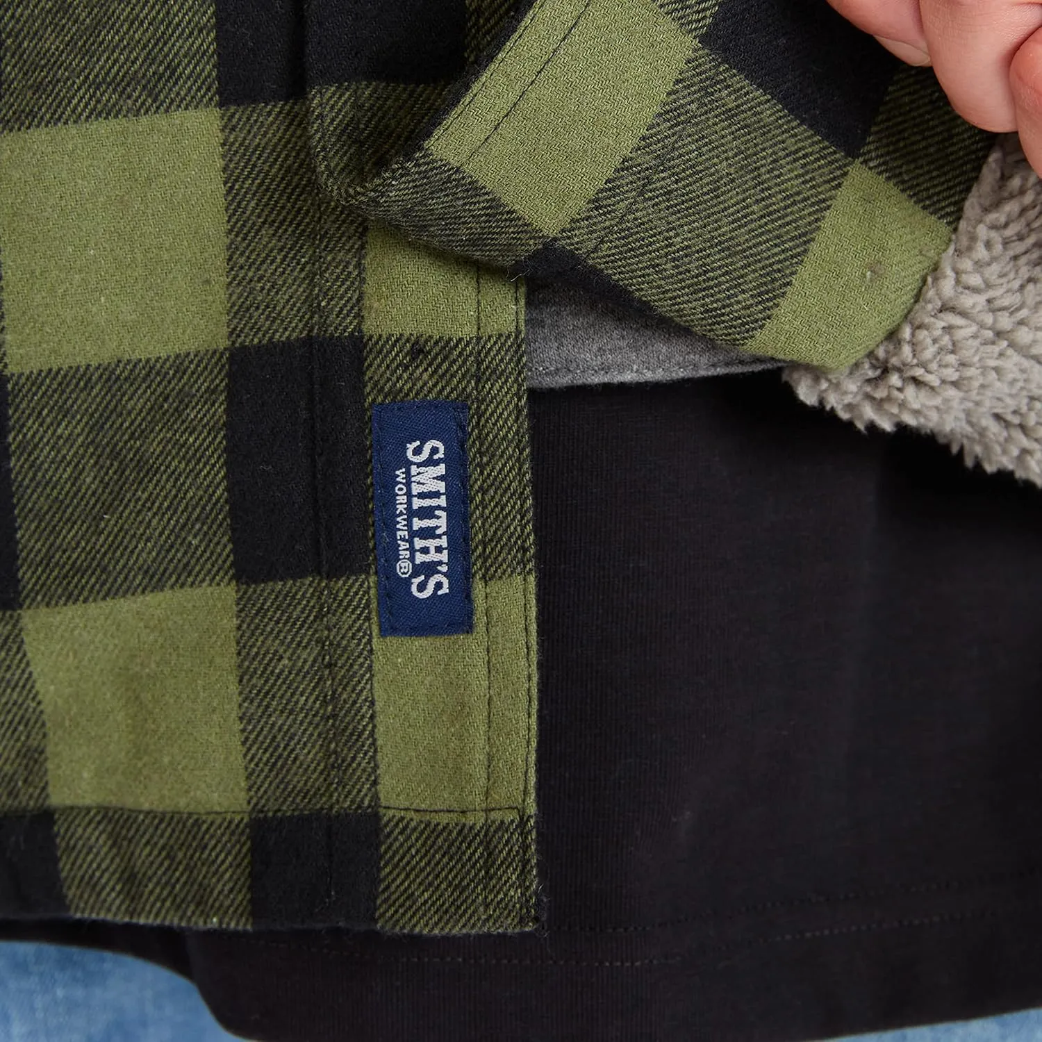 Smith's Workwear Men's Sherpa-Lined Hooded Flannel Shirt Jacket