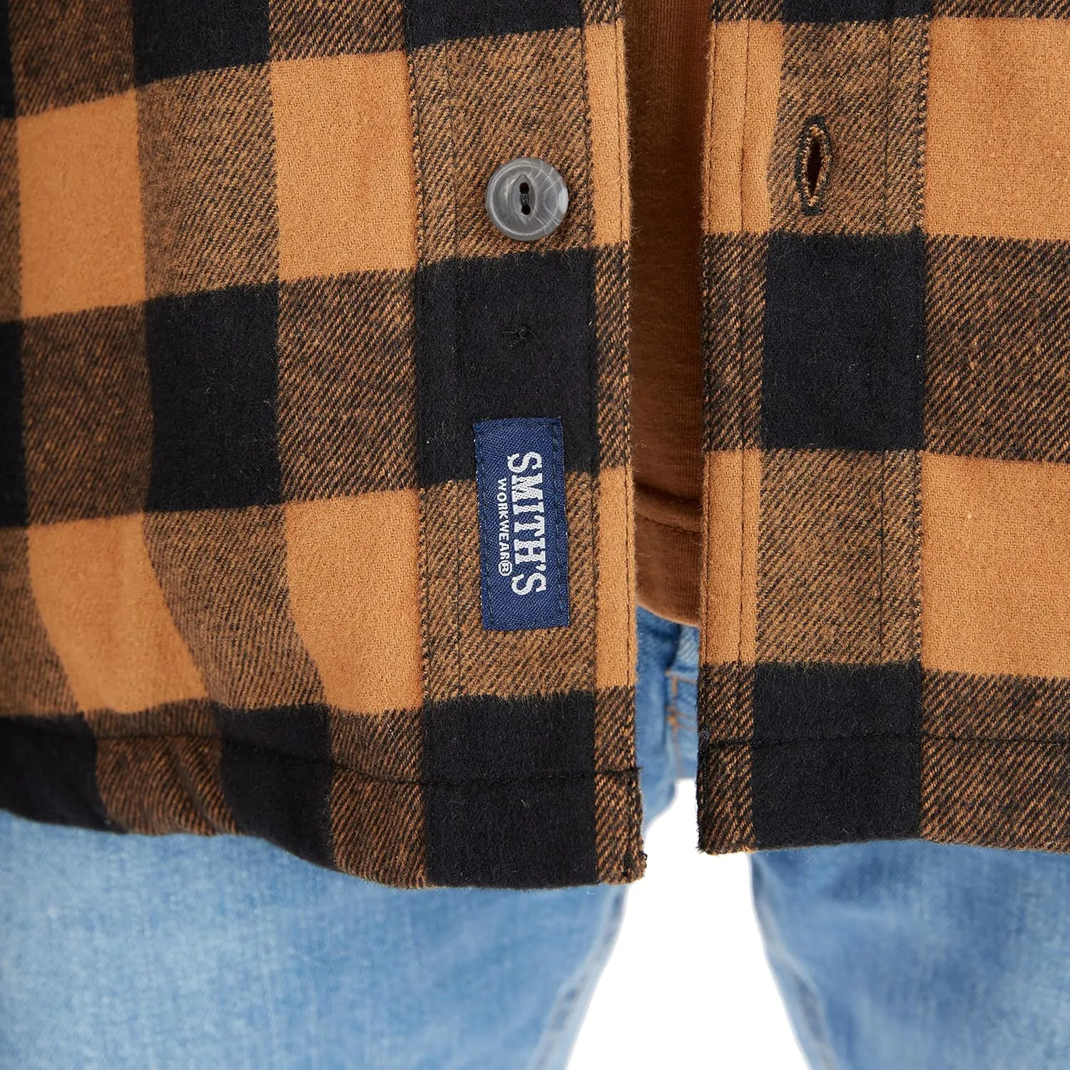 Smith's Workwear Men's Sherpa-Lined Hooded Flannel Shirt Jacket