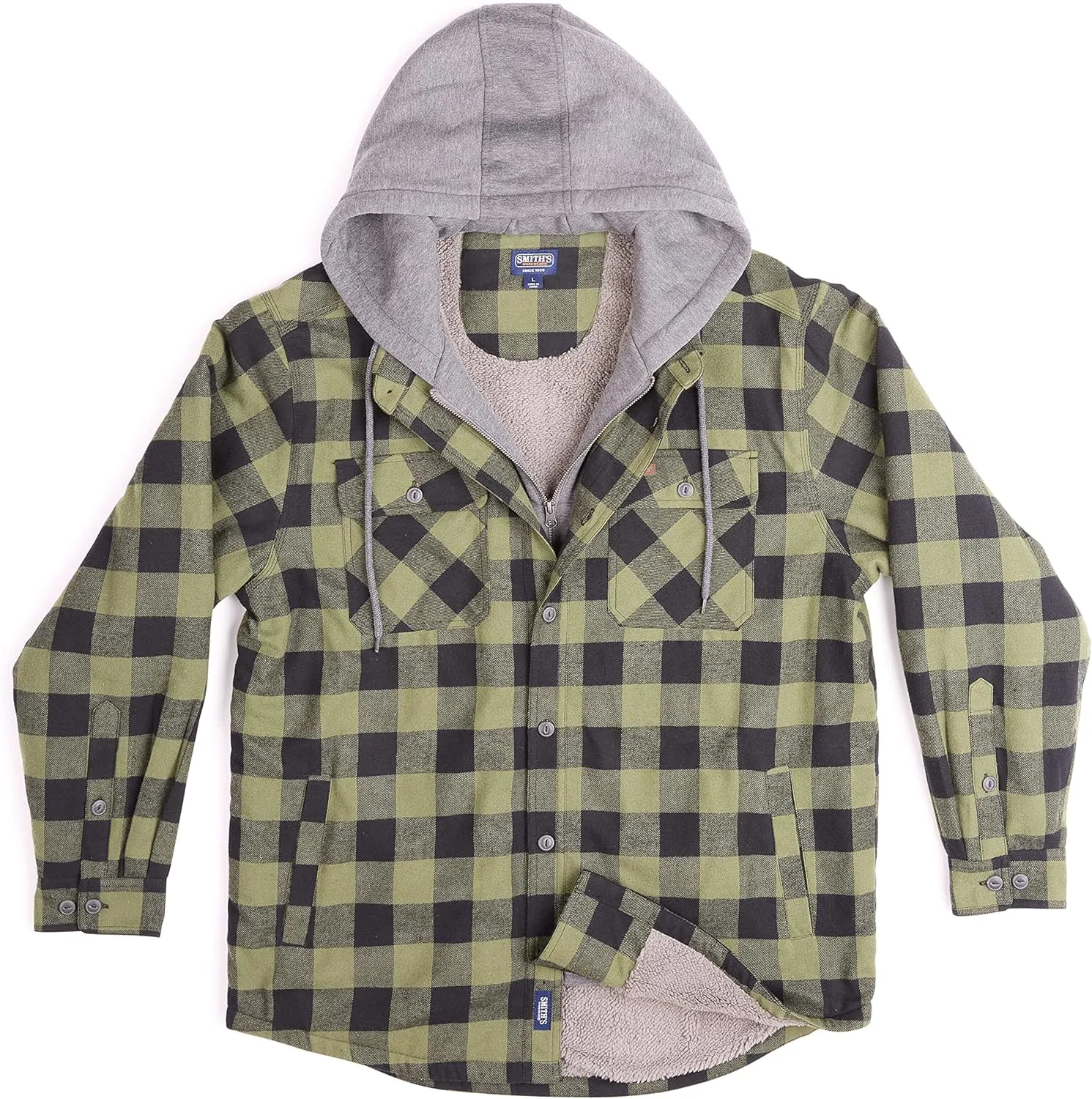 Smith's Workwear Men's Sherpa-Lined Hooded Flannel Shirt Jacket