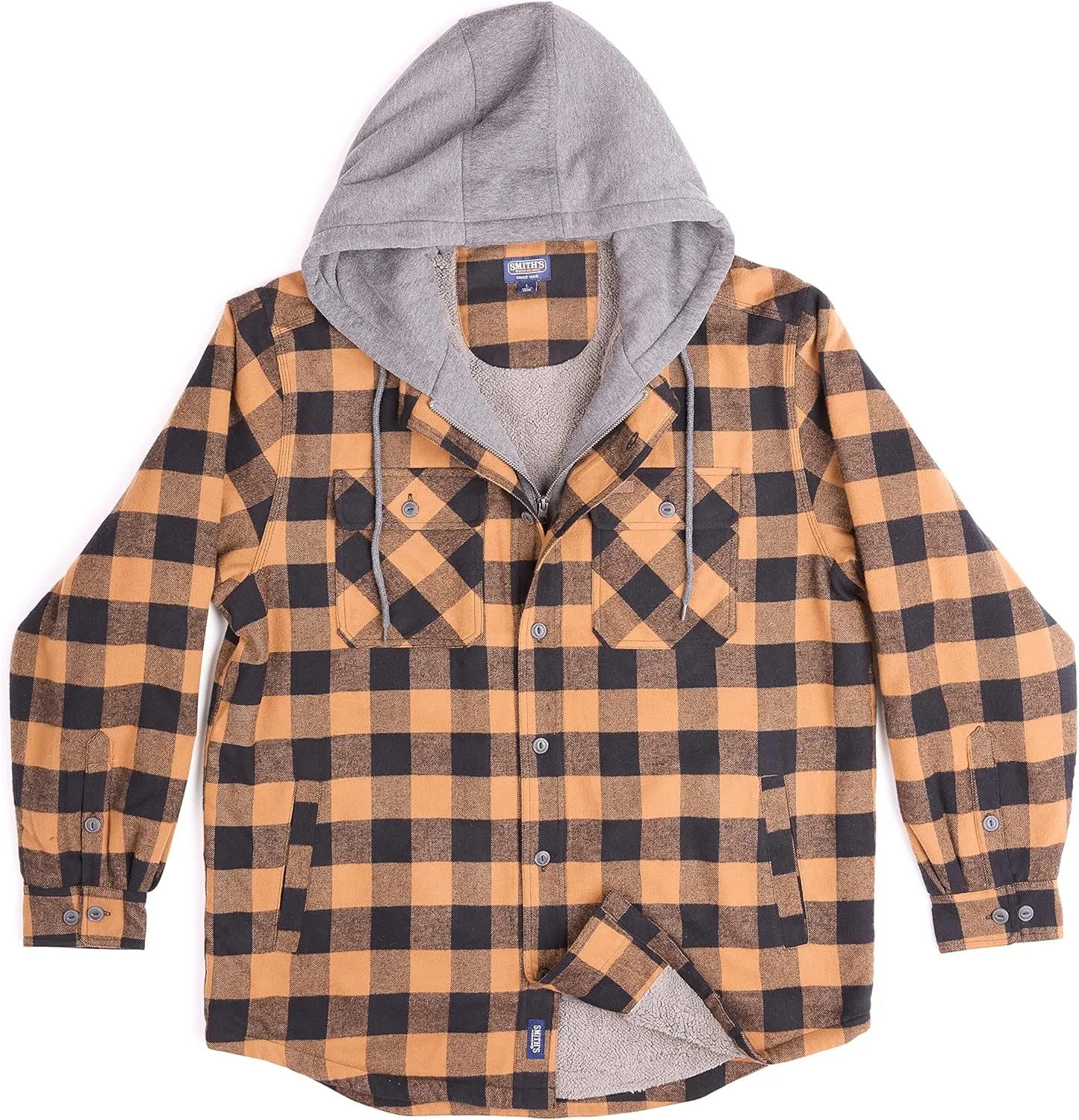 Smith's Workwear Men's Sherpa-Lined Hooded Flannel Shirt Jacket