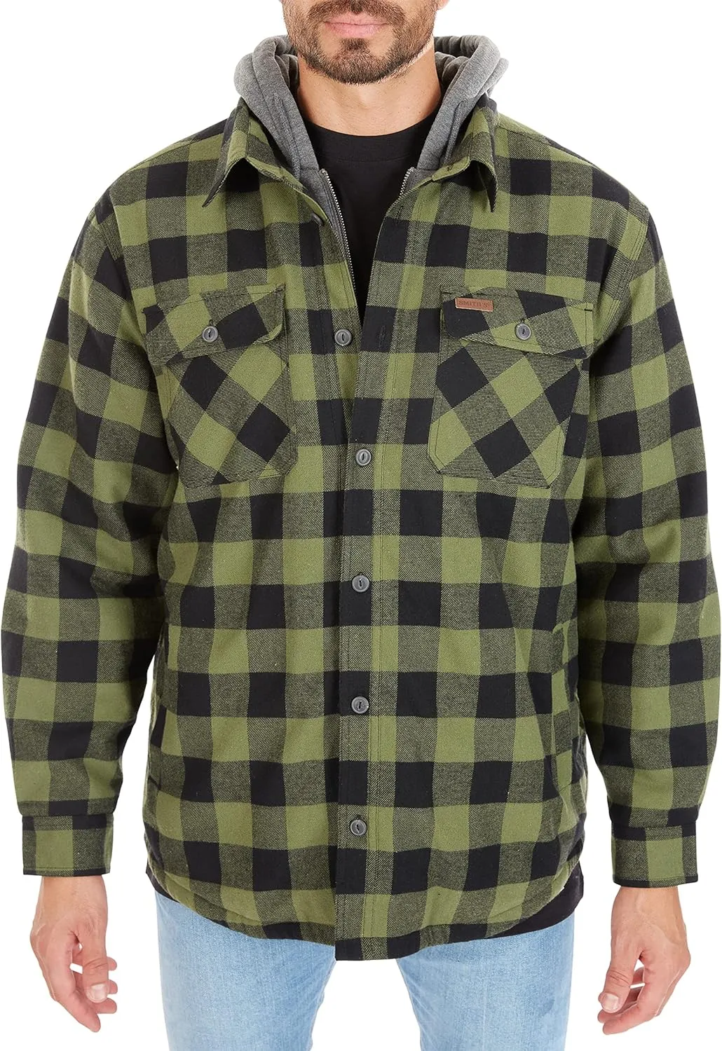 Smith's Workwear Men's Sherpa-Lined Hooded Flannel Shirt Jacket