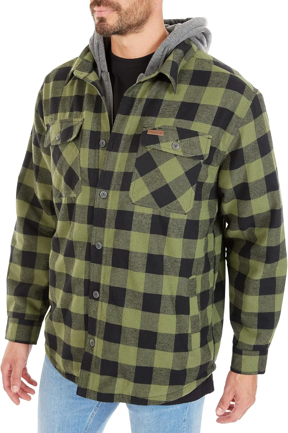 Smith's Workwear Men's Sherpa-Lined Hooded Flannel Shirt Jacket