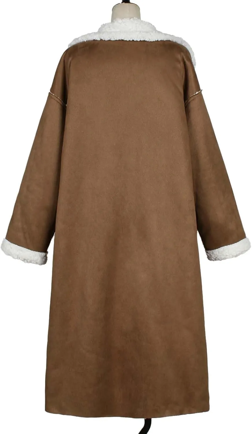 Suede Overcoats Sherpa Lined Womens Winter Coats Trendy Notched Lapel Long Fleece Jacket Warm Slim Fit Furry Outerwear