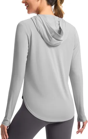 Sun Protection Hoodie For Women UPF 50  Fishing Hiking Shirt Lightweight Cool Rash Guard Casual Long Sleeve Spf Shirt
