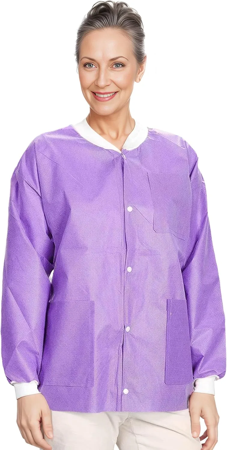 SunLite Ultra 3800 Series Premium Disposable Lab Jackets, Pockets, Knit Collar & Cuffs, Hip Length, 10 Pack