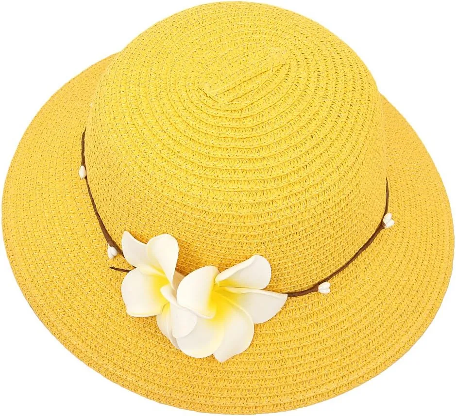 Surkat Girls Flower Straw Hat Large Brim Beachwear Sunhat Floral Tea Party Cap