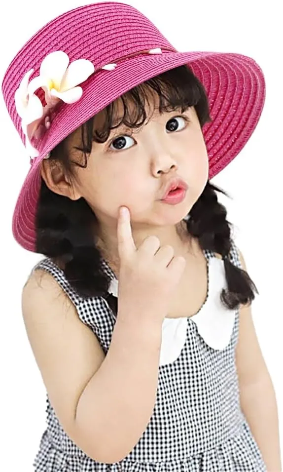 Surkat Girls Flower Straw Hat Large Brim Beachwear Sunhat Floral Tea Party Cap