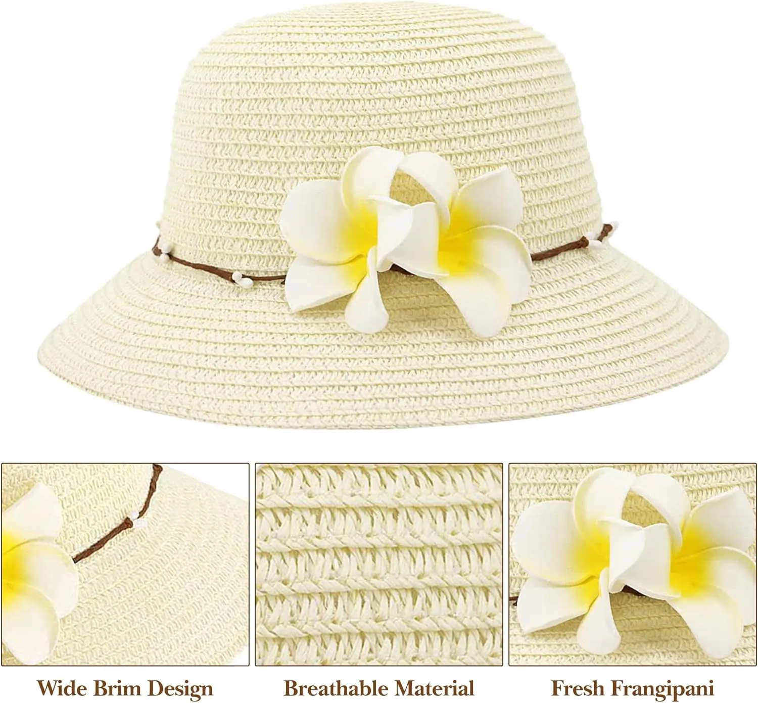 Surkat Girls Flower Straw Hat Large Brim Beachwear Sunhat Floral Tea Party Cap