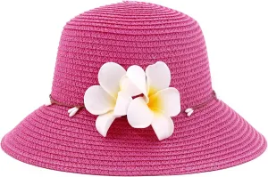 Surkat Girls Flower Straw Hat Large Brim Beachwear Sunhat Floral Tea Party Cap