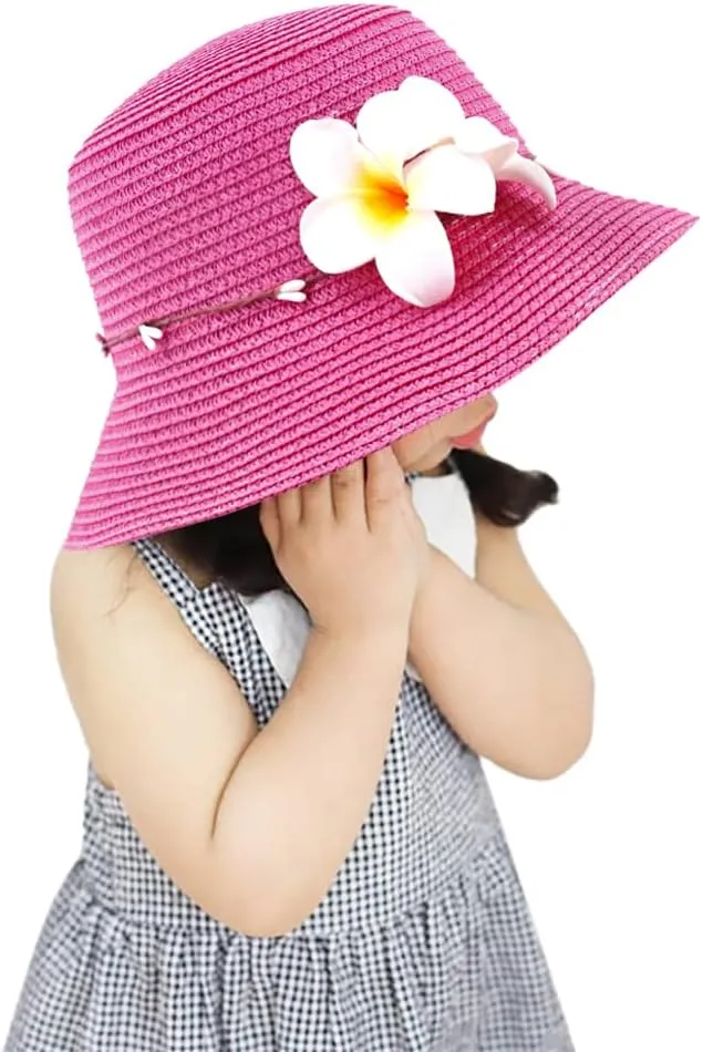 Surkat Girls Flower Straw Hat Large Brim Beachwear Sunhat Floral Tea Party Cap