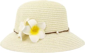 Surkat Girls Flower Straw Hat Large Brim Beachwear Sunhat Floral Tea Party Cap