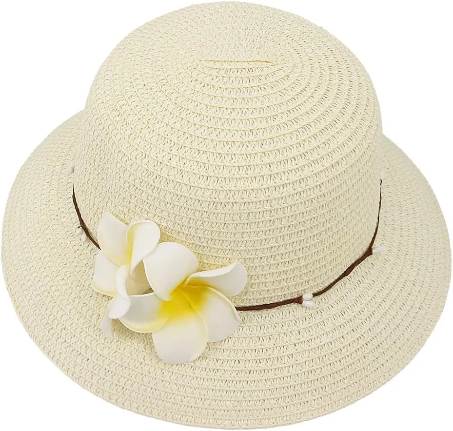 Surkat Girls Flower Straw Hat Large Brim Beachwear Sunhat Floral Tea Party Cap
