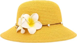 Surkat Girls Flower Straw Hat Large Brim Beachwear Sunhat Floral Tea Party Cap