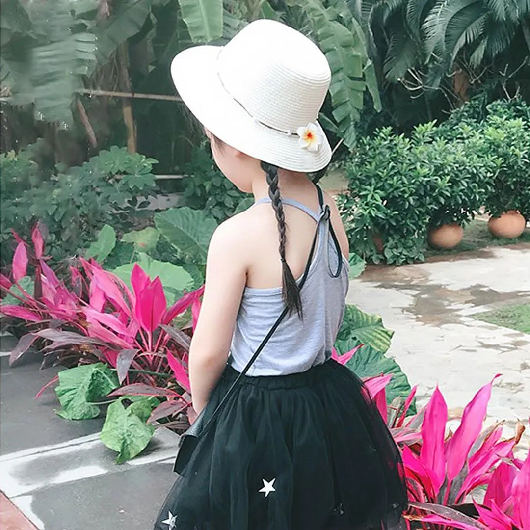 Surkat Girls Flower Straw Hat Large Brim Beachwear Sunhat Floral Tea Party Cap