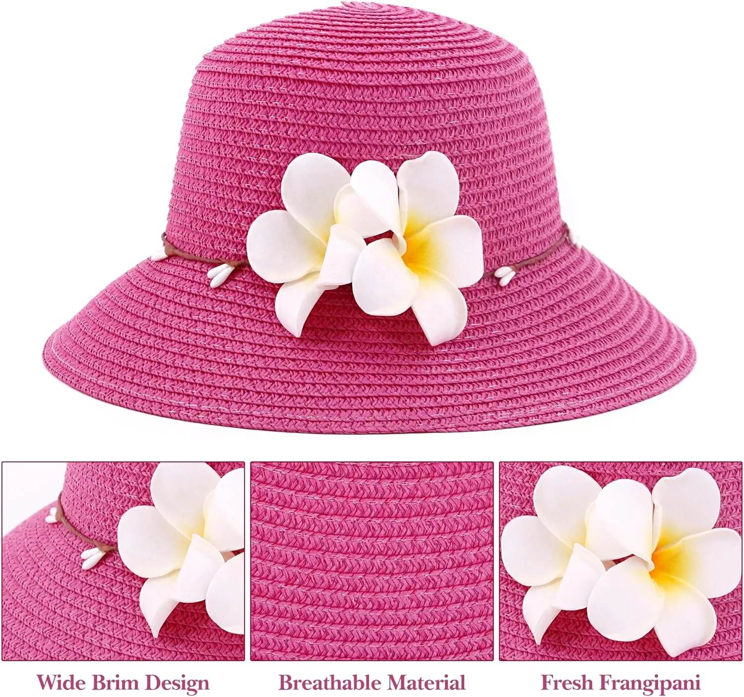 Surkat Girls Flower Straw Hat Large Brim Beachwear Sunhat Floral Tea Party Cap