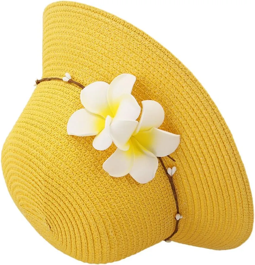 Surkat Girls Flower Straw Hat Large Brim Beachwear Sunhat Floral Tea Party Cap