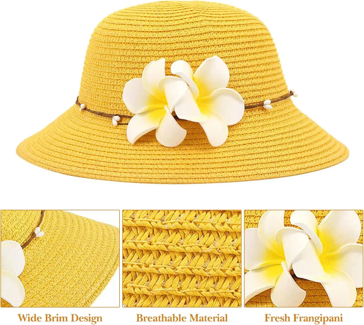 Surkat Girls Flower Straw Hat Large Brim Beachwear Sunhat Floral Tea Party Cap