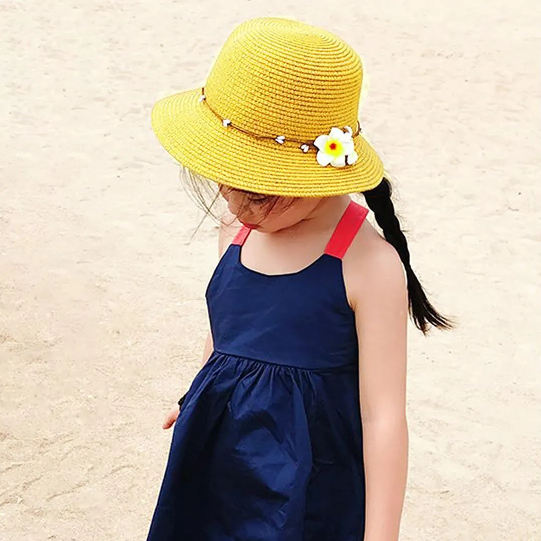 Surkat Girls Flower Straw Hat Large Brim Beachwear Sunhat Floral Tea Party Cap