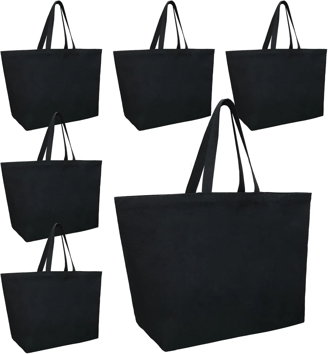 Sweetude 6 Extra Large Canvas Tote Bags Heavy Duty Grocery Beach Totes 28 x 8 x 16 Inch Reusable Shopping Bags with Handles Plain Solid Black
