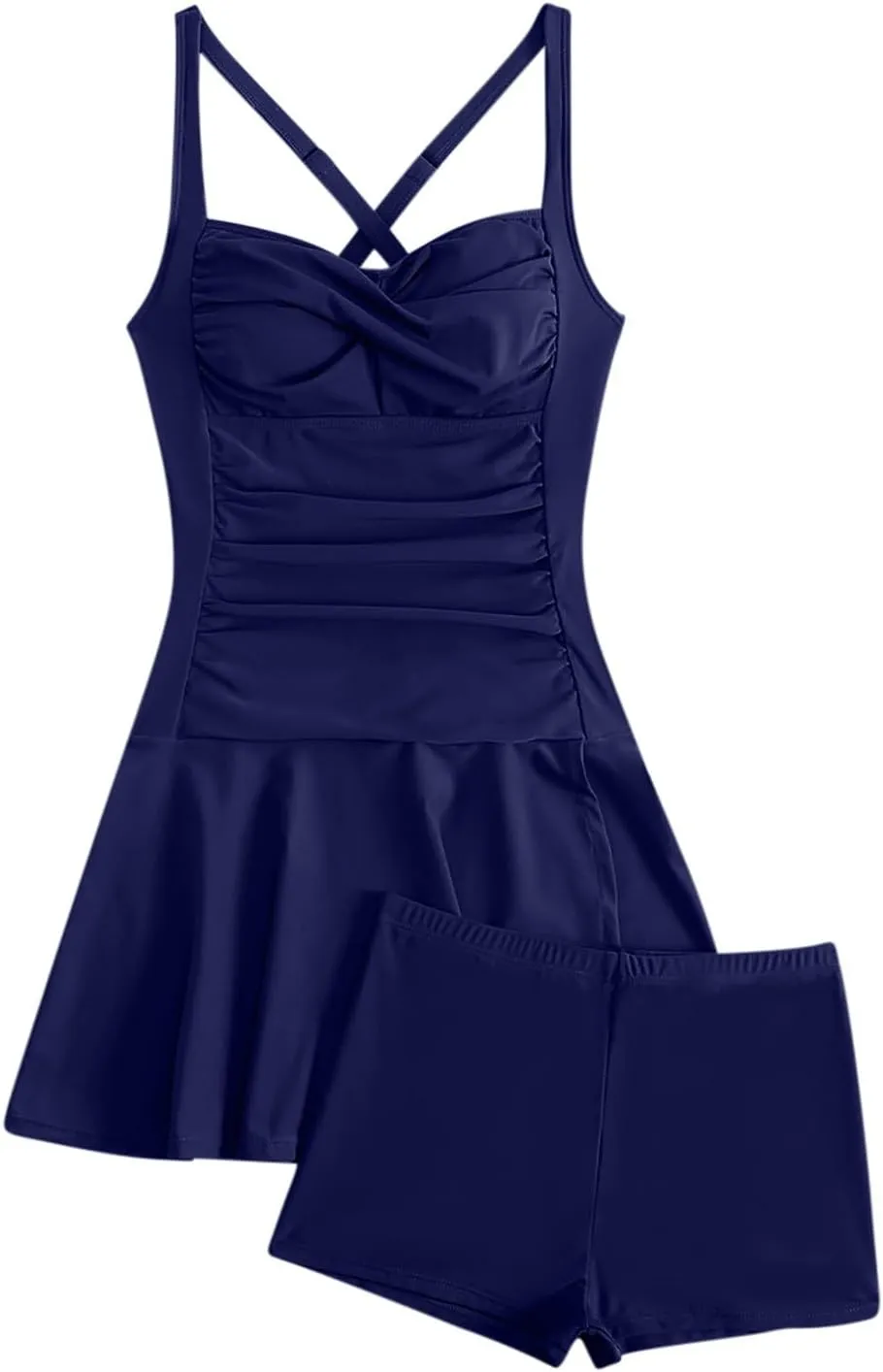 Swim Dress One Piece Bathing Suit Skirted Swimsuits for Women Ruched Retro Front Twist Swimwear Tummy Control