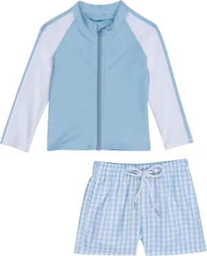 SwimZip Boys' Long Sleeve Rash Guard & Swim Shorts Set - UPF 50  Sun Protection