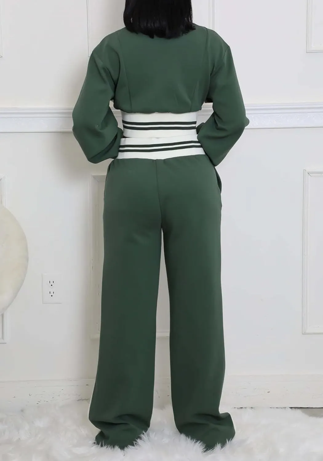 Tbahhir Casual Outfits for Women 2 Piece Color Block Tracksuit Long Sleeve Crop Top and High Waist Pants Jogger Sets