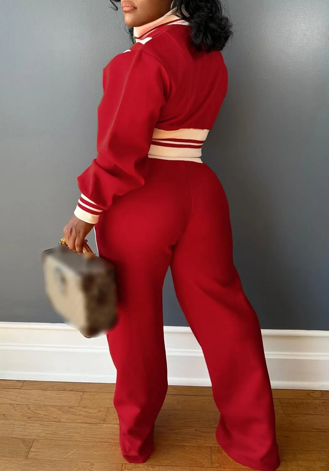 Tbahhir Casual Outfits for Women 2 Piece Color Block Tracksuit Long Sleeve Crop Top and High Waist Pants Jogger Sets