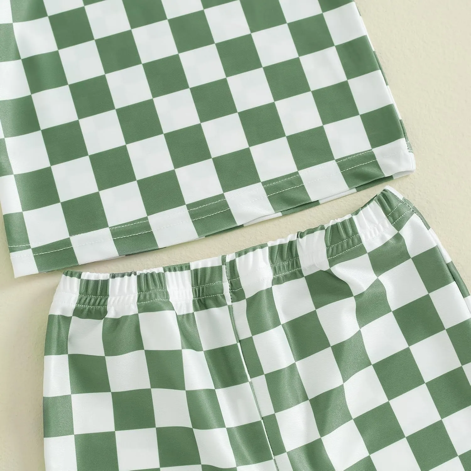 Toddler Boy Two Piece Swimsuit Checkered Short Sleeve top trunk Rashguard Swimwear Boy Sun Protection Beach Clothing