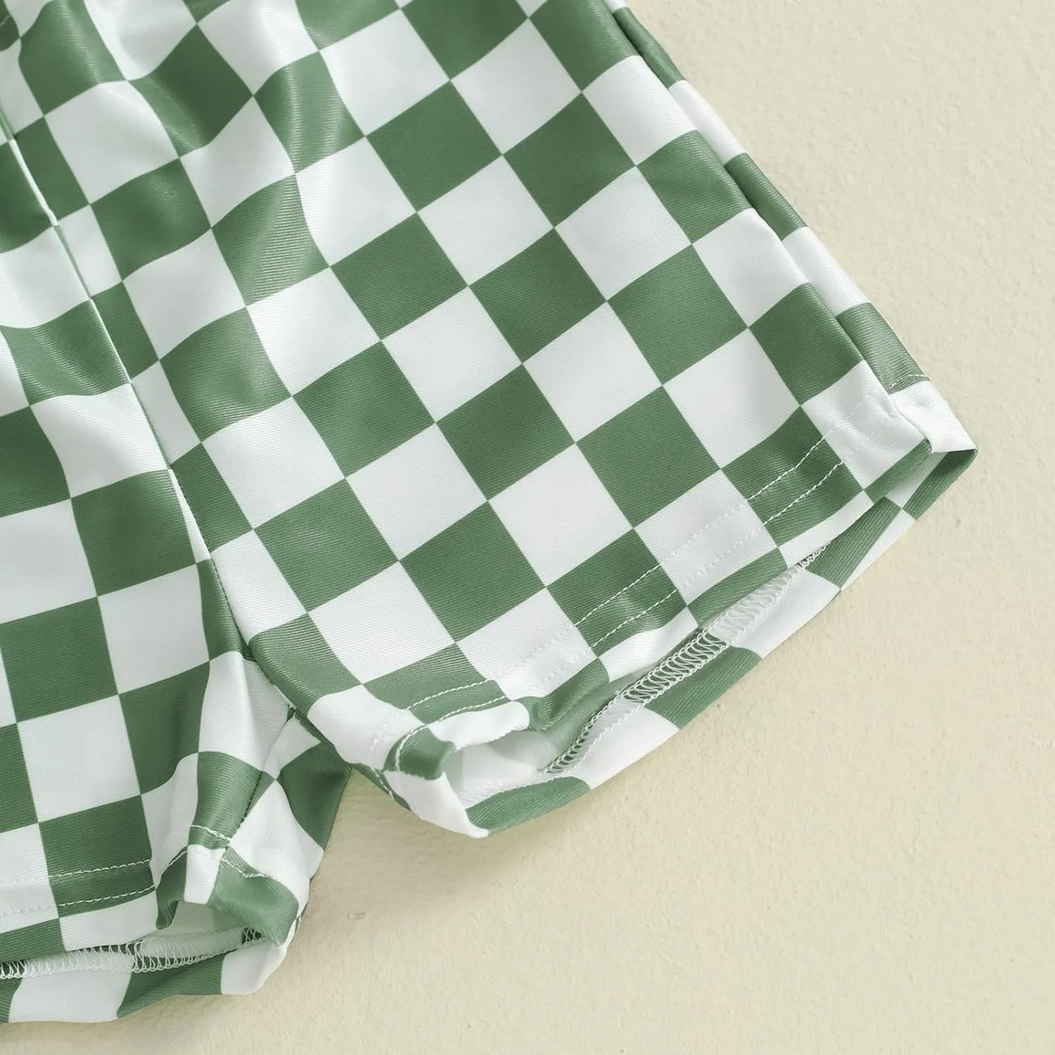 Toddler Boy Two Piece Swimsuit Checkered Short Sleeve top trunk Rashguard Swimwear Boy Sun Protection Beach Clothing