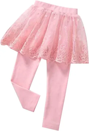 Toddler Girls Footless Leggings with Tutu Skirt Baby Stretchy Ruffle Sequins Star Pantskirt Tulle Skirted Pants Bottoms