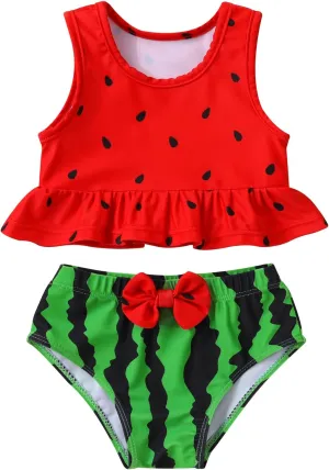 Toddler Swimsuit Baby Girl Sleeveless Ruffle Flamingo Swimwear Two Pieces Bikini Set Kids Beachwear