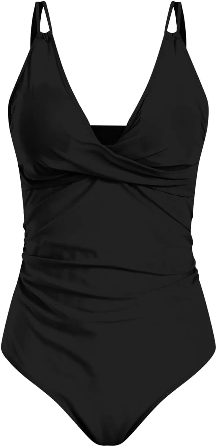 TUQIDEWU Bathing Suit for Women One Piece Tummy Control Swimsuits for Women V Neck Push Up Backless Slim Fit 1 Piece Swimsuit