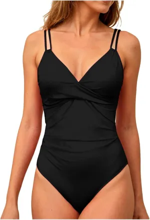 TUQIDEWU Bathing Suit for Women One Piece Tummy Control Swimsuits for Women V Neck Push Up Backless Slim Fit 1 Piece Swimsuit