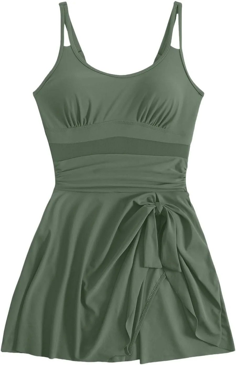 TUQIDEWU One Piece Bathing Suit for Women One Piece Swimsuit Women Tummy Control Backless Square Neck Ruffled Swim Dress