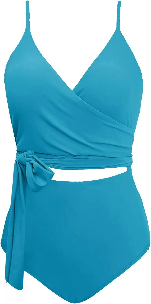 Upopby Women's Sexy One Piece Swimsuits Cut Out Monokini V Neck Wrap Criss Cross Swimwear High Waisted Bathing Suits