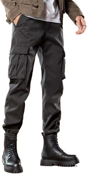 USTZFTBCL Winter Multi-Pockets Cargo Pants Men Thick Fleece Liner Warm Joggers Male Casual Cotton Thermal Trousers
