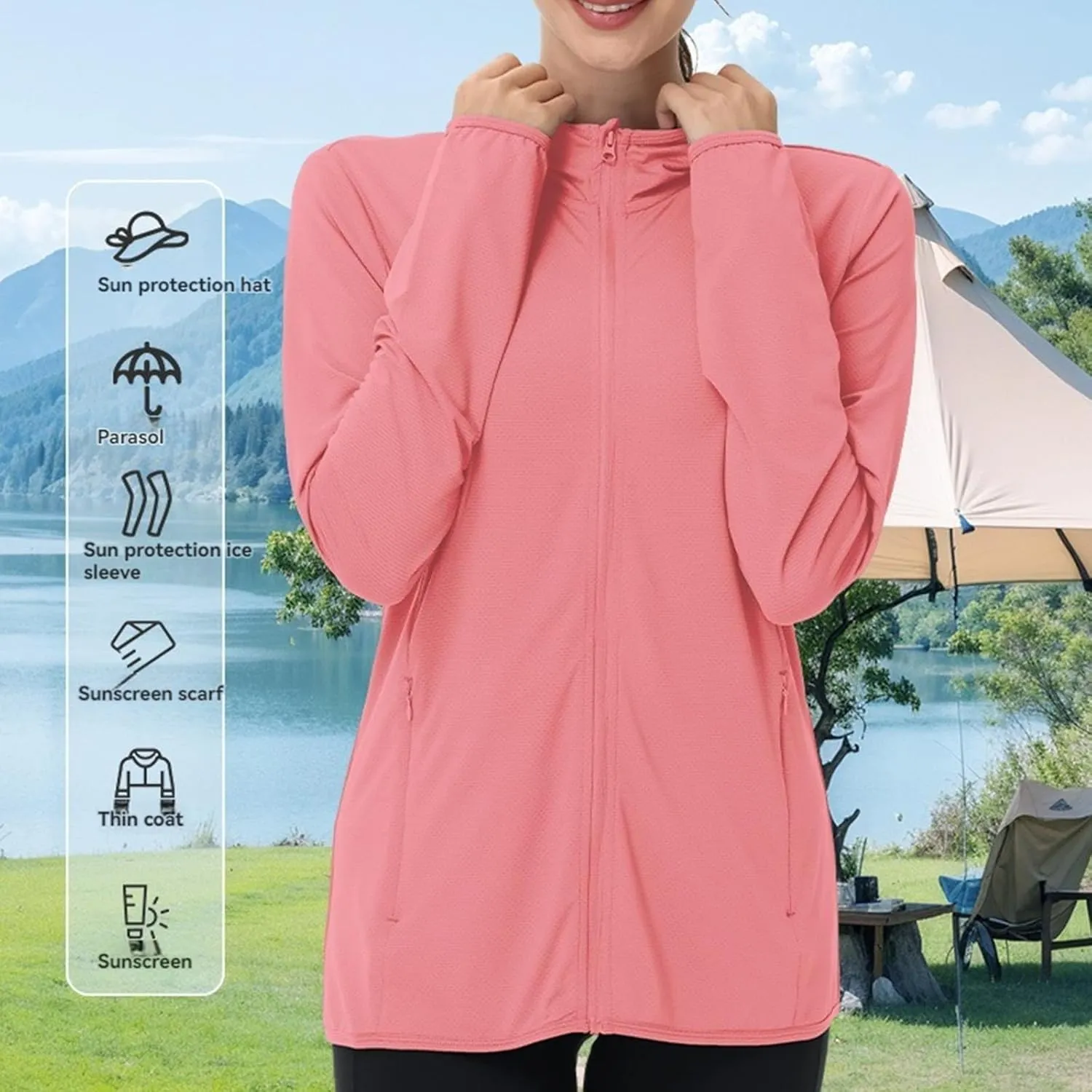UV Sun Protection Shirts for Women UPF 50 Long Sleeve Sun Protection Clothing Athletic Hiking Jacket Hoodie Outdoor