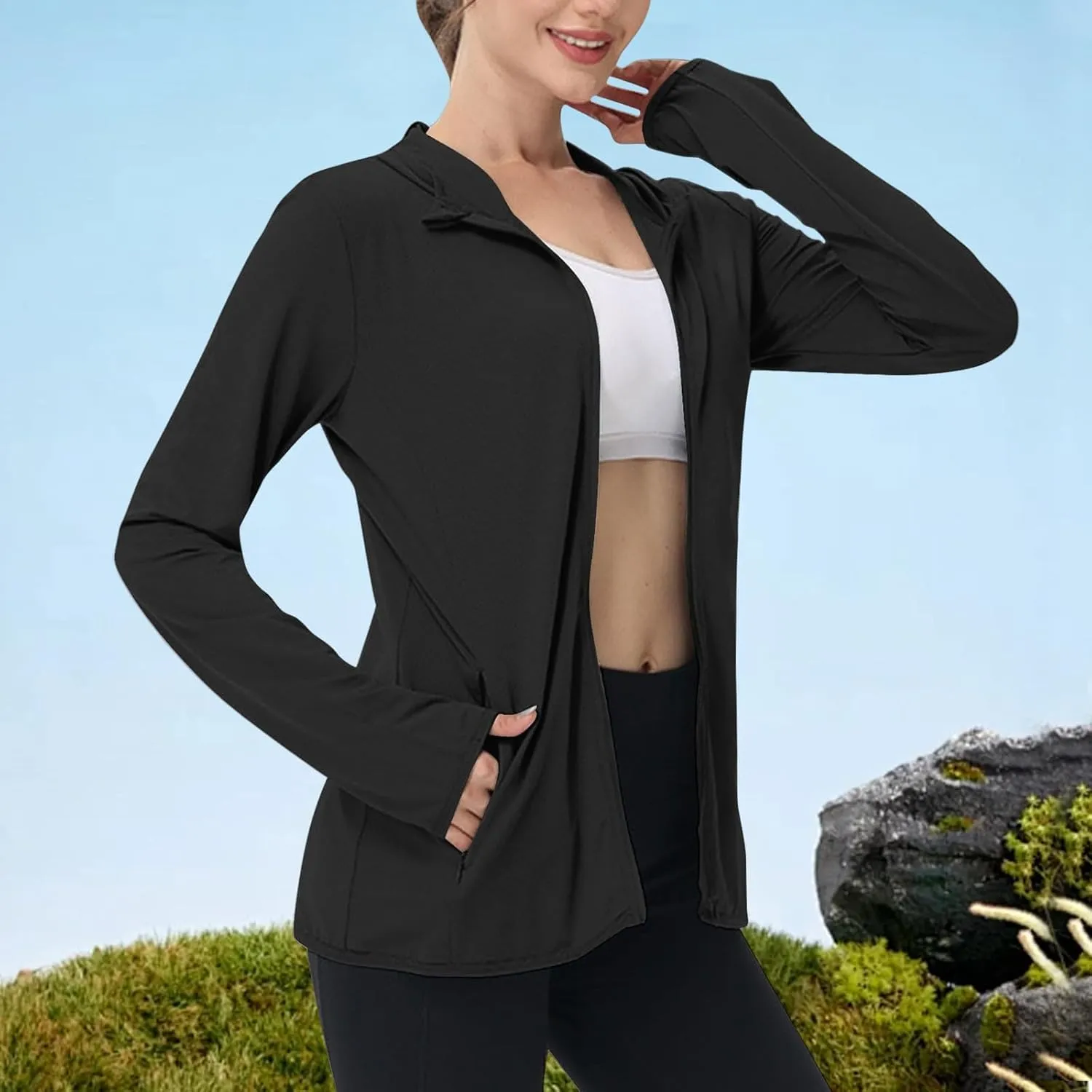 UV Sun Protection Shirts for Women UPF 50 Long Sleeve Sun Protection Clothing Athletic Hiking Jacket Hoodie Outdoor