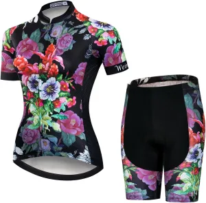Weimostar Women's Short Sleeve Cycling Jersey Gel Padded Shorts Set MTB Sportswear Reflective
