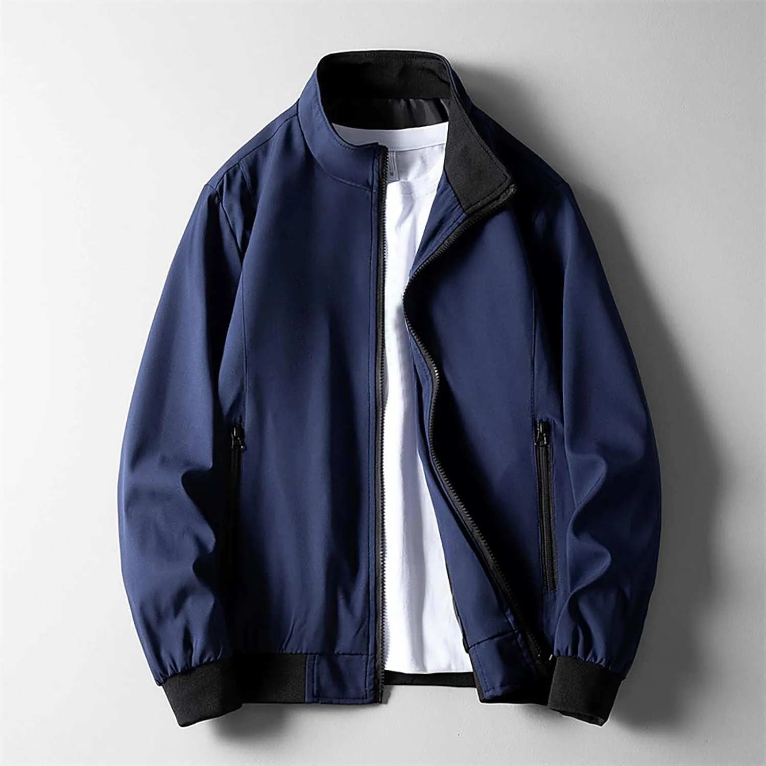 Windbreaker Bomber Zip Up Coat with Pocket Handsome Pilot Zip Fx Standing Jacket Jackets Casual Summer Windbreaker
