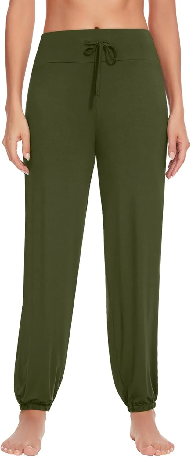 WiWi Women's Yoga Pants Stretchy Joggers Pant with Drawstring Comfy Lounge Viscose from Bamboo Bottoms S-XXL