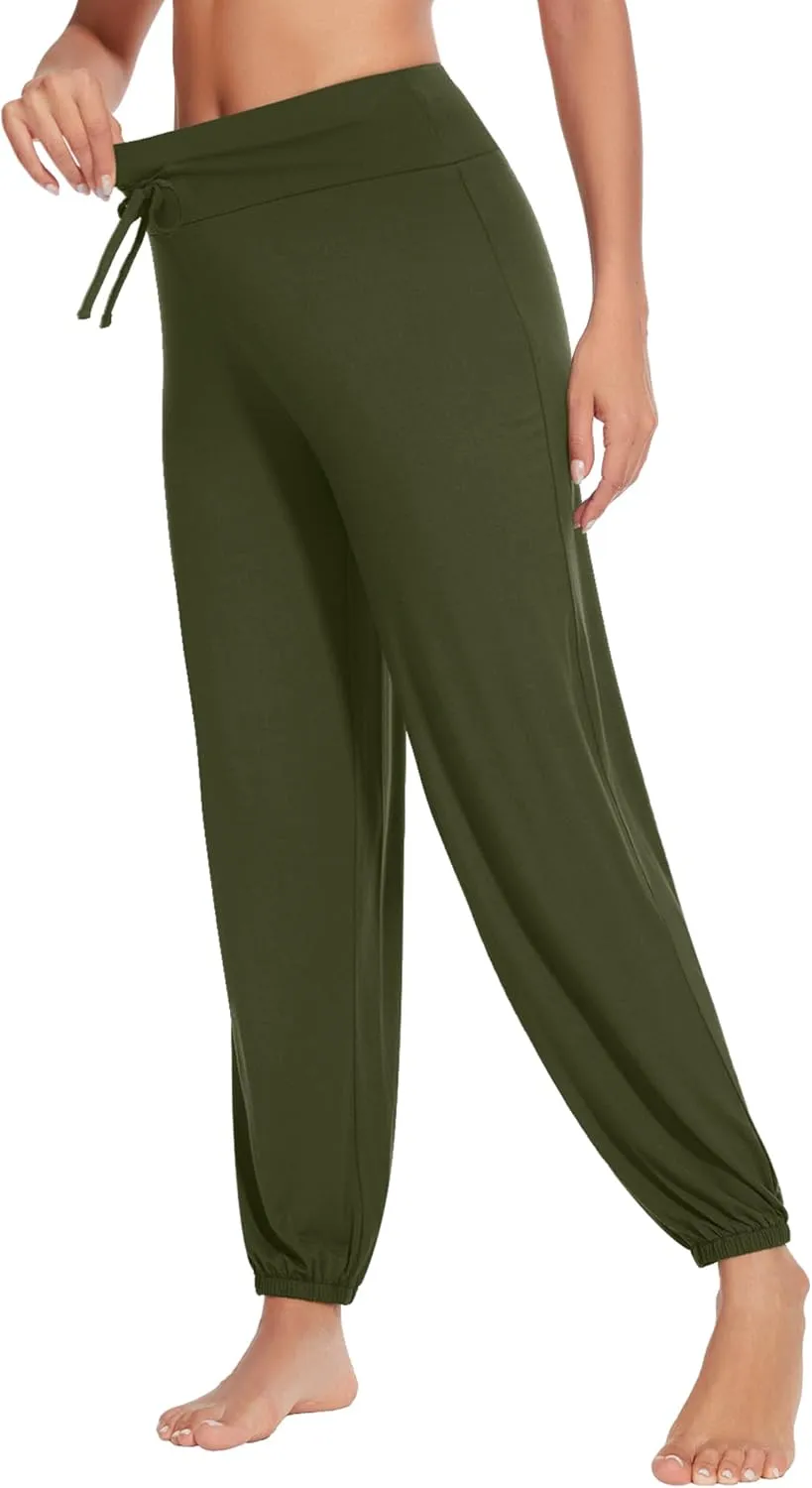 WiWi Women's Yoga Pants Stretchy Joggers Pant with Drawstring Comfy Lounge Viscose from Bamboo Bottoms S-XXL